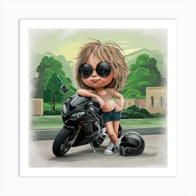 Girl With A Motorcycle Art Print