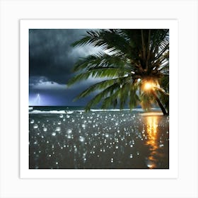 Lightning On The Beach Art Print