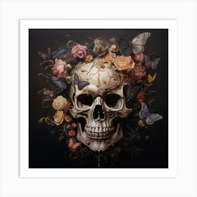 skull in flowers 1 Art Print