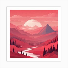 Misty mountains background in red tone 71 Art Print