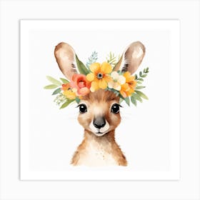 Floral Baby Kangaroo Nursery Illustration (21) Art Print