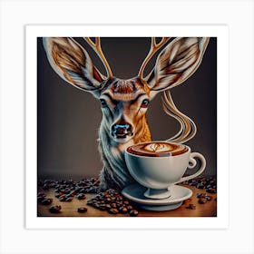 Deer and Coffee, digital art Art Print