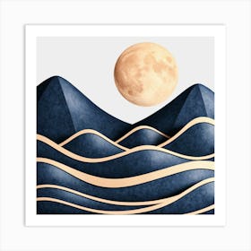 Moon And Waves 20 Art Print