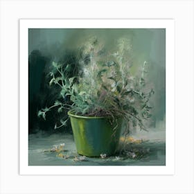 Green Pot Of Flowers Art Print