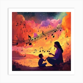 Mother Singing Wise Lessons To Her Son With Musica Art Print