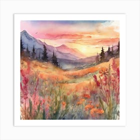 Watercolor Of A Sunset Art Print