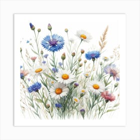 Flowers of chamomile and cornflower 3 Art Print