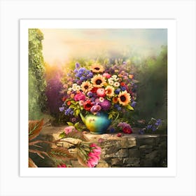 Flowers In A Vase، decoration of roses, flowers and ornamental plants of colorful blooming and Blossom Floral. Art Print