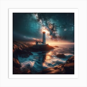 Lighthouse At Night 1 Art Print