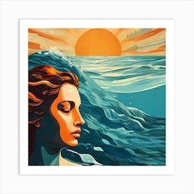 Woman In The Ocean Art Print