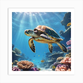 Sea Turtle In The Ocean Art Print