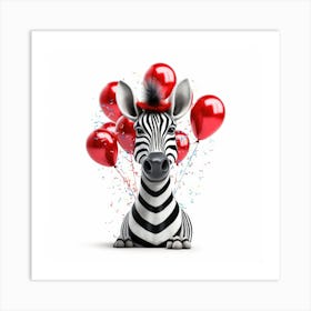 Zebra With Balloons 2 Art Print