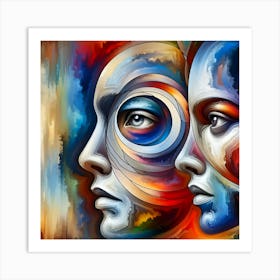 Abstract Of Two Faces Art Print