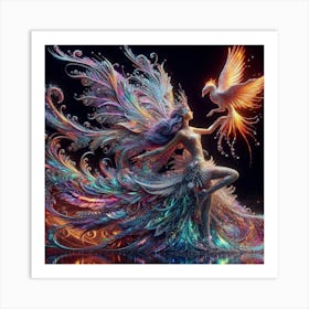 Fairy Dancing With A Phoenix Art Print