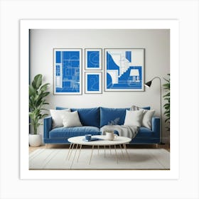 Default Thinking Blue Line Living Room Art Print 2 Art Print