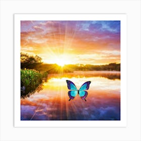 Whimsical Sunrise Replacing The Sky With Vibrant Colors Painted Butterfly Wings Unfolding From The Art Print