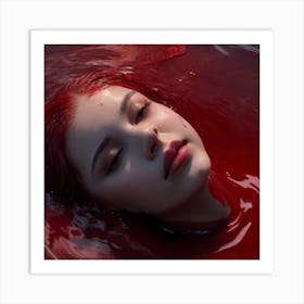 Girl In Red Water Art Print