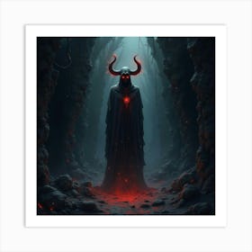 Demon Soul In A Watercolor Dark Chasm With Eerie Glow 1 Art Print