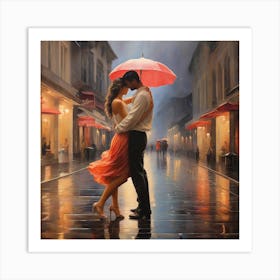 A couple of lovers is dancing in the rain Art Print
