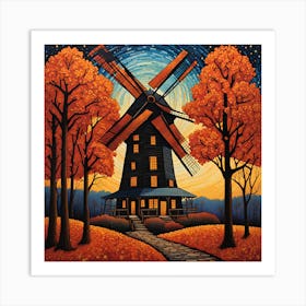 Autumn Windmill Art Print