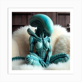 Alien Relaxing In Furry Sofa Art Print