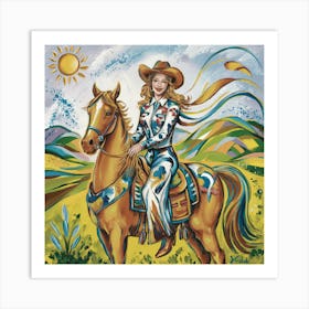 Cowgirl On Horseback Matisse-inspired 6 Art Print