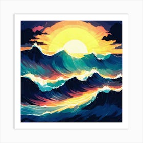 Sunset Over The Ocean 2 Art Print