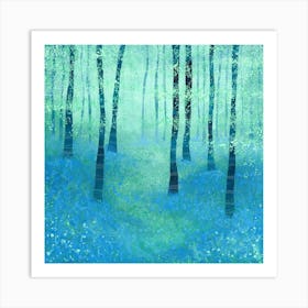 Bluebells Woodland Forest Landscape Art Print