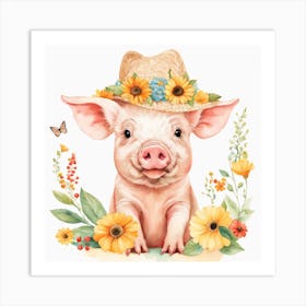 Floral Baby Pig Nursery Illustration (28) Art Print