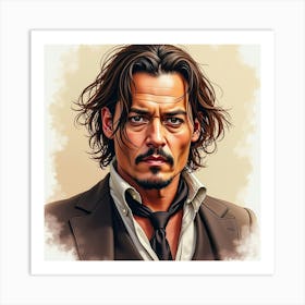 Johnny Depp In A Rich Watercolor Style, Blending Warm And Cool Tones Seamlessly Art Print