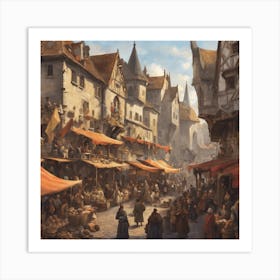 187041 Medieval Market Square With Vendors Selling Goods, Xl 1024 V1 0 Art Print