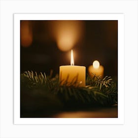 Christmas Candles On A Table Art Print