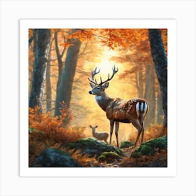 Deer In The Forest 150 Art Print