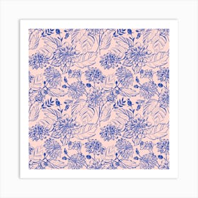 Blue Line Flowers Art Print