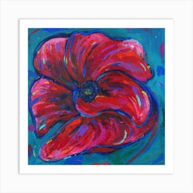 Poppy Red In Teal Square Art Print