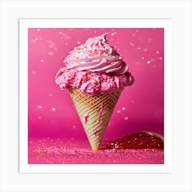 Pink Ice Cream Cone 1 Art Print