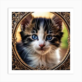 Blue Kitten In A Frame Art Print