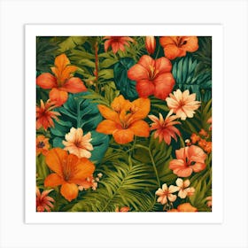 Tropical Flowers Seamless Pattern 2 Art Print