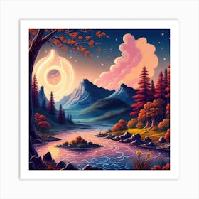 Moonlight In The Mountains Art Print