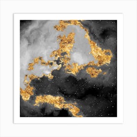 100 Nebulas in Space with Stars Abstract in Black and Gold n.032 Art Print