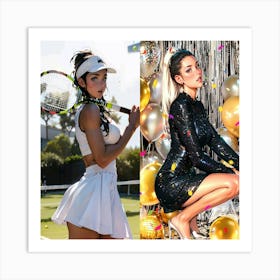 Two Women With Tennis Rackets Art Print