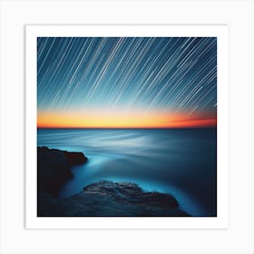 Star Trails Over The Ocean Art Print