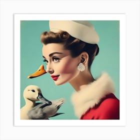 Audrey Hepburn With Duck Art Print