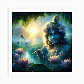 Krishna Playing Flute Art Print