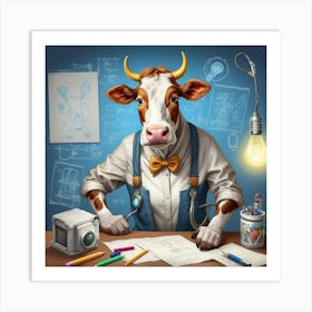 Cow At Work Art Print