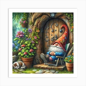 Gnome In The Garden 1 Art Print