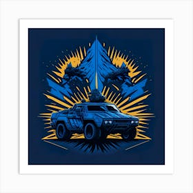 Car Blue Artwork Of Graphic Design Flat (70) Art Print