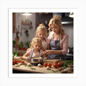 Photo Mother And Daughter Cooking At The 0 Art Print