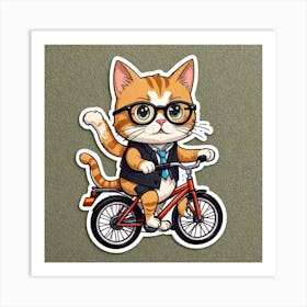 Sticker Of Cartoon Cat Drive A Bike Wearing A Eye Glass And Saying The Text I Am The Boss Art Print