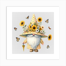 Watercolor Sunflower Gnomes 1 Art Print